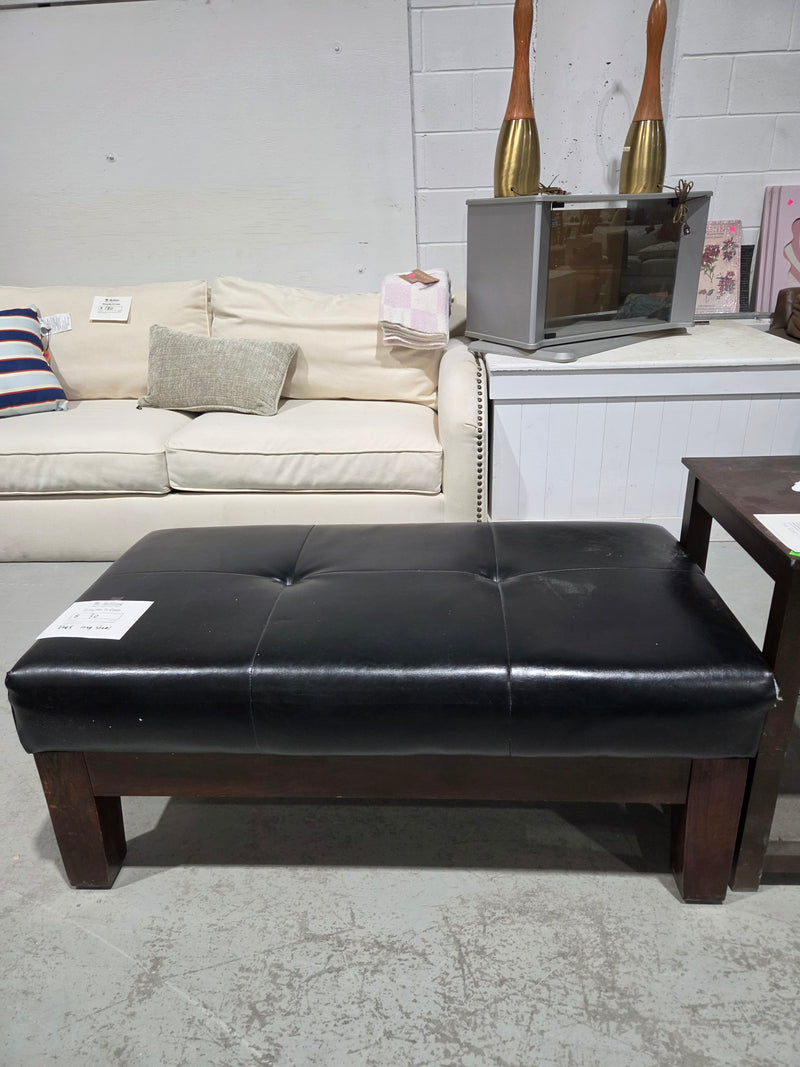 Tufted Black Faux-Leather Ottoman Bench