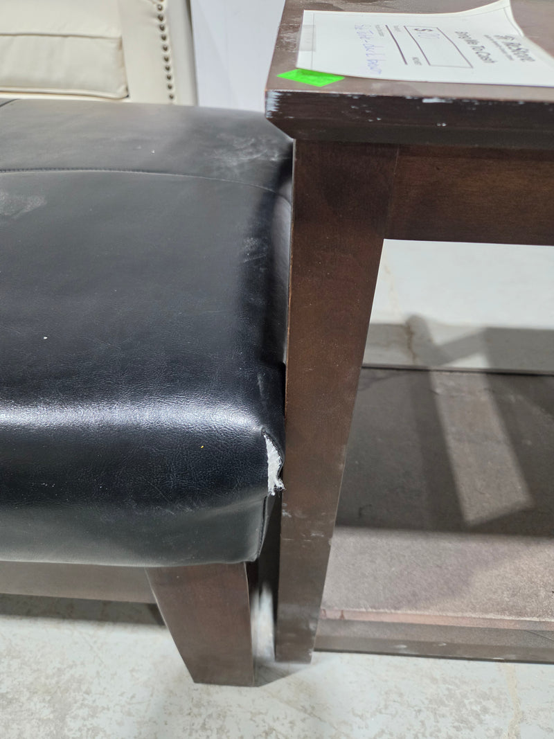 Tufted Black Faux-Leather Ottoman Bench