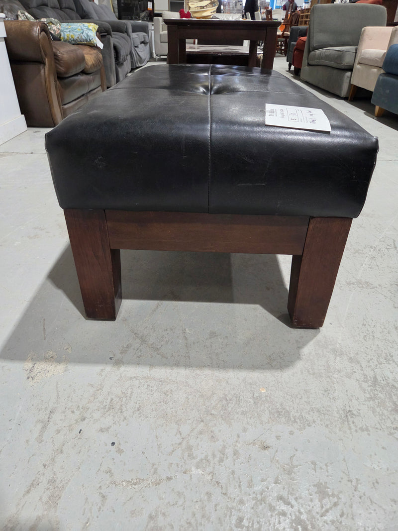 Tufted Black Faux-Leather Ottoman Bench