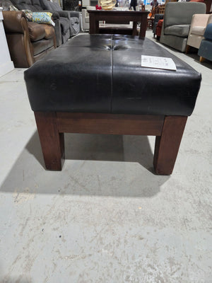 Tufted Black Faux-Leather Ottoman Bench