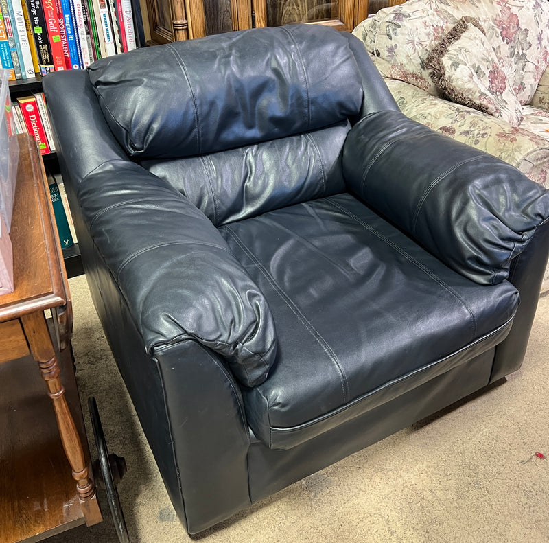 Oversized Navy Blue Leather-Style Armchair