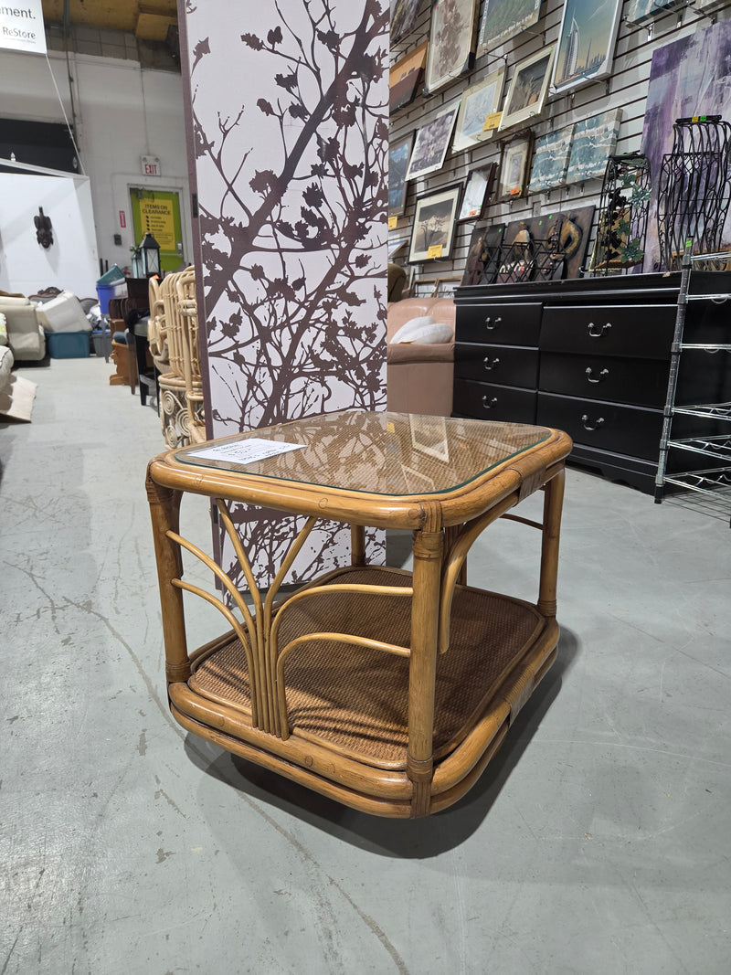 Vintage Bamboo and Rattan Side Table