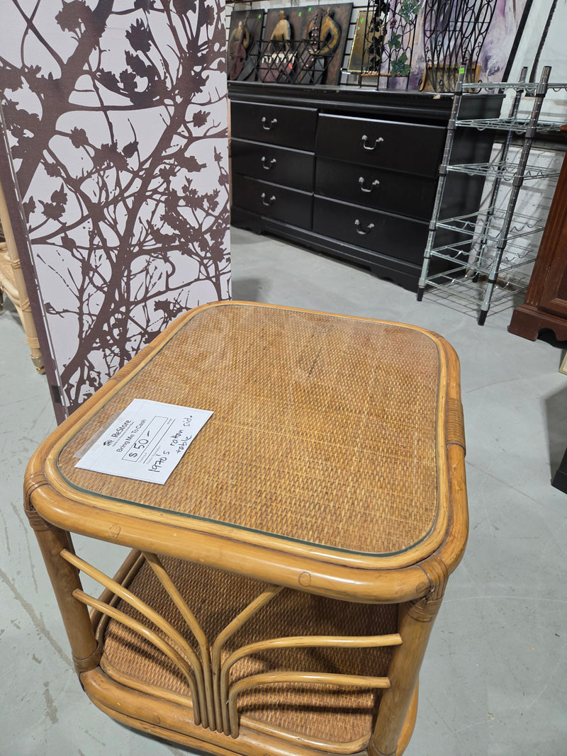 Vintage Bamboo and Rattan Side Table