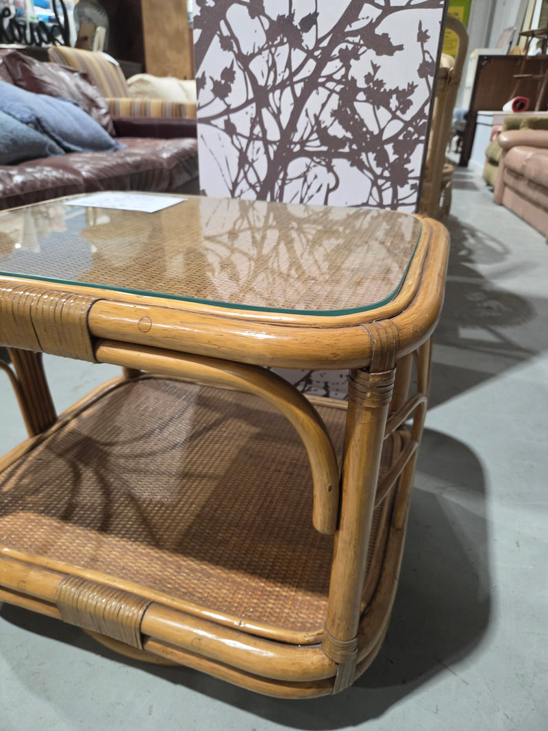 Vintage Bamboo and Rattan Side Table
