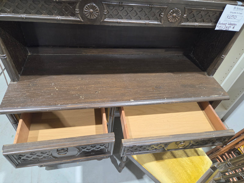 Vintage Wooden Hutch Desk And Chair Set