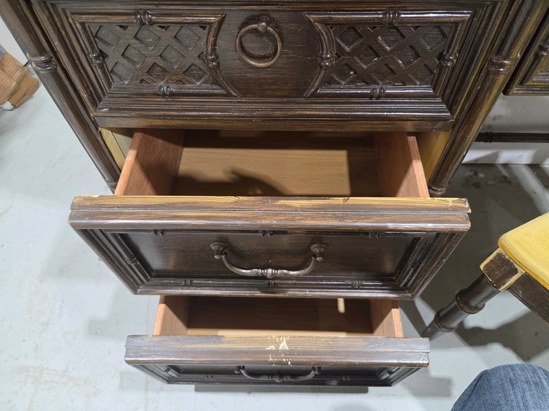 Vintage Wooden Hutch Desk And Chair Set