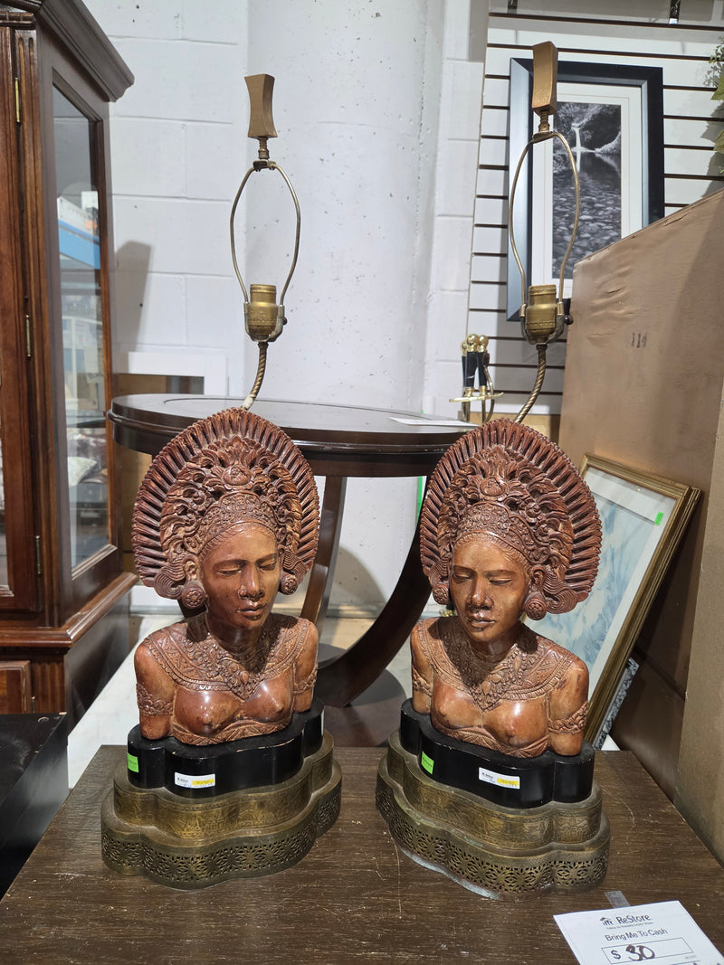 Vintage Balinese Bust Table Lamp