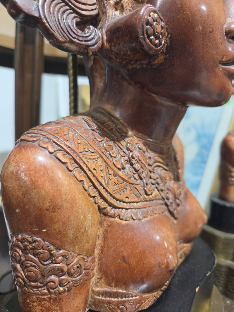 Vintage Balinese Bust Table Lamp