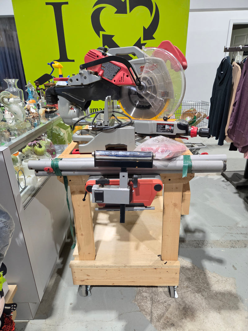 Milwaukee 6955-20 12-inch Dual-Bevel Sliding Compound Miter Saw on Custom Mobile Cart