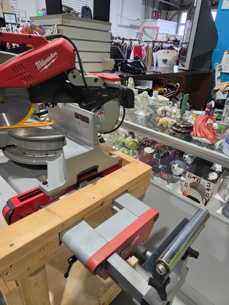 Milwaukee 6955-20 12-inch Dual-Bevel Sliding Compound Miter Saw on Custom Mobile Cart