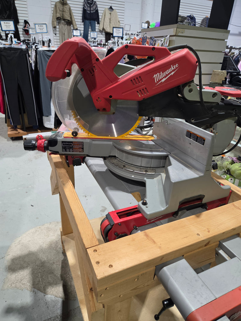 Milwaukee 6955-20 12-inch Dual-Bevel Sliding Compound Miter Saw on Custom Mobile Cart