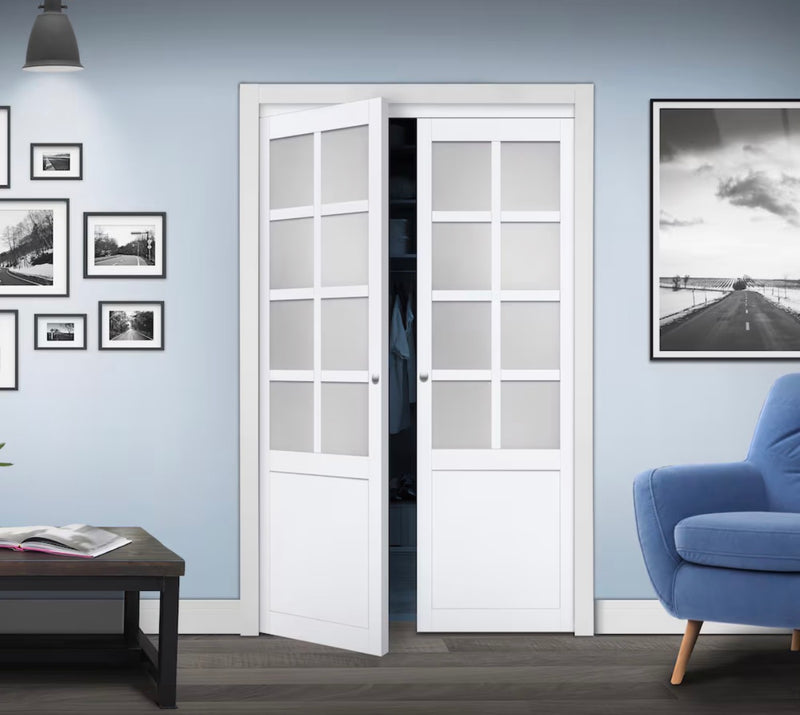 TRUporte 60” x 80” 8-Lite White 2 Pivot Interior Closet Door