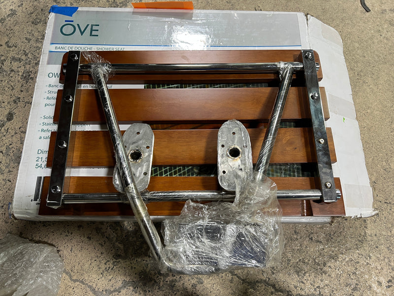 OVE OWS-M1 Solid Wood Folding Shower Seat with Stainless Steel Support