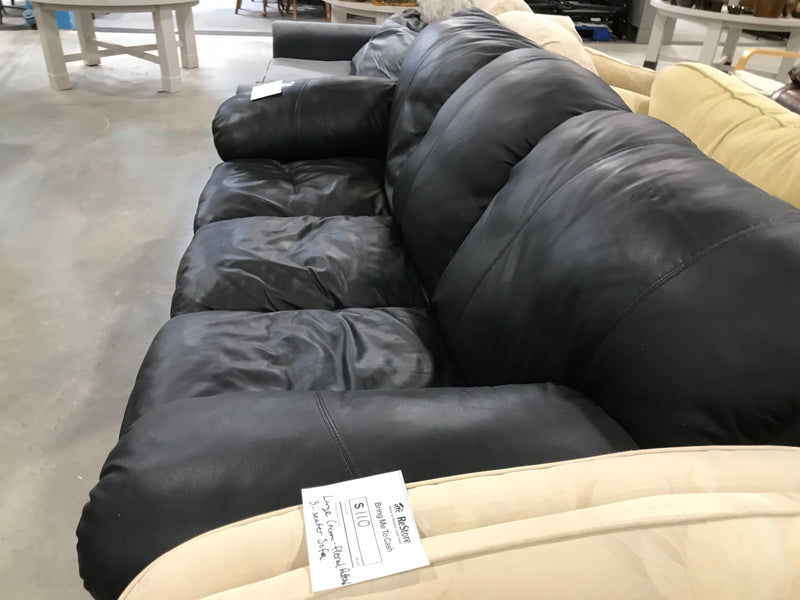 Black leather 3-seater sofa