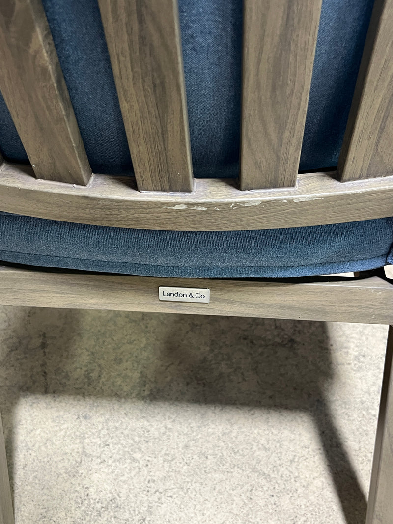 Landon & Co. Outdoor Patio Armchair – Faux Wood Finish with Blue Cushions