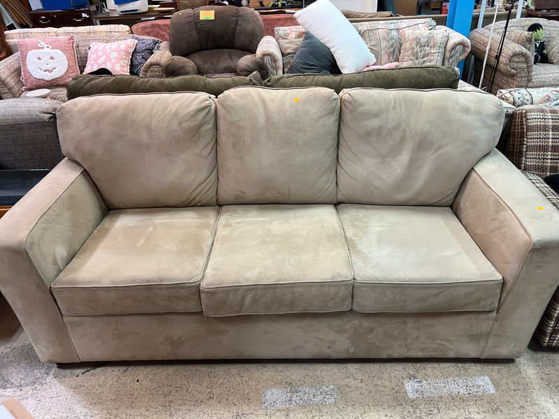 Contemporary Taupe Microfiber Three-Seat Sofa