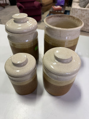 Vintage Hand-Thrown Stoneware Canister Set - 4 Piece