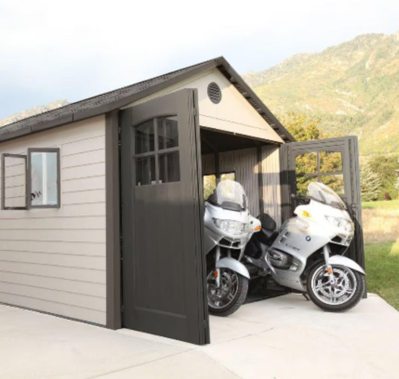 Outdoor Storage Shed with Tri-Fold Doors