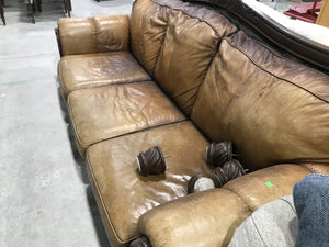 Leather 3 Seater Sofa With Patterned Wooden Frame