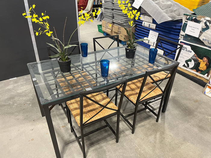 Modern Industrial Glass Dining Set – Table + 5 Chairs