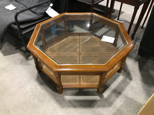 MCM Octagon Shaped Coffee Table With Glass Table Top & Wooden Frame