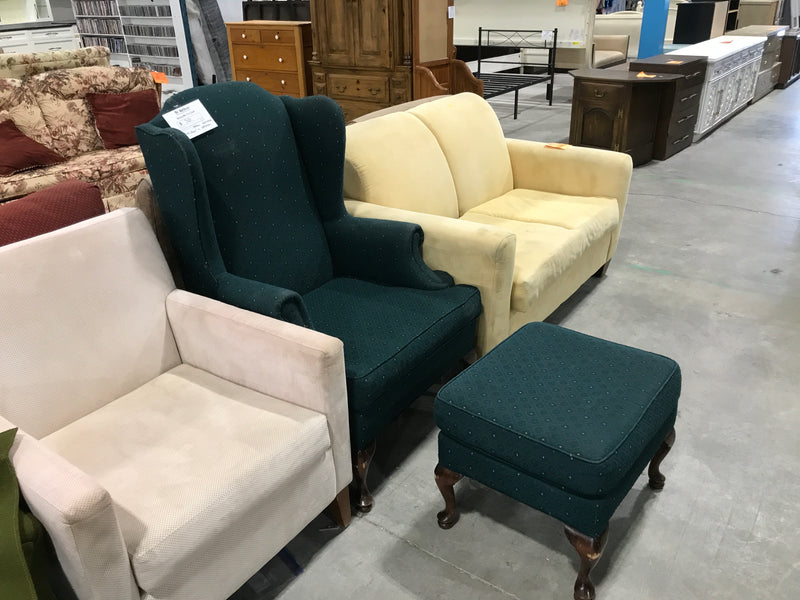 Green diamond armchair + ottoman