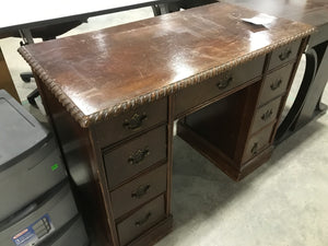 9 Drawer Wooden Desk With Trim Design & Brass Handles