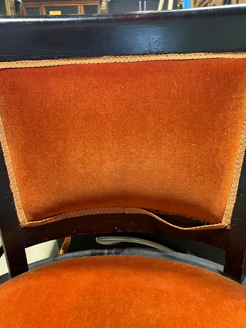 Vintage Barrel Back Chair with Orange Cushions