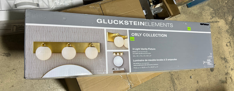 GlucksteinElements Orly 3-Light Vanity Light — Brushed Brass & Opal White Glass