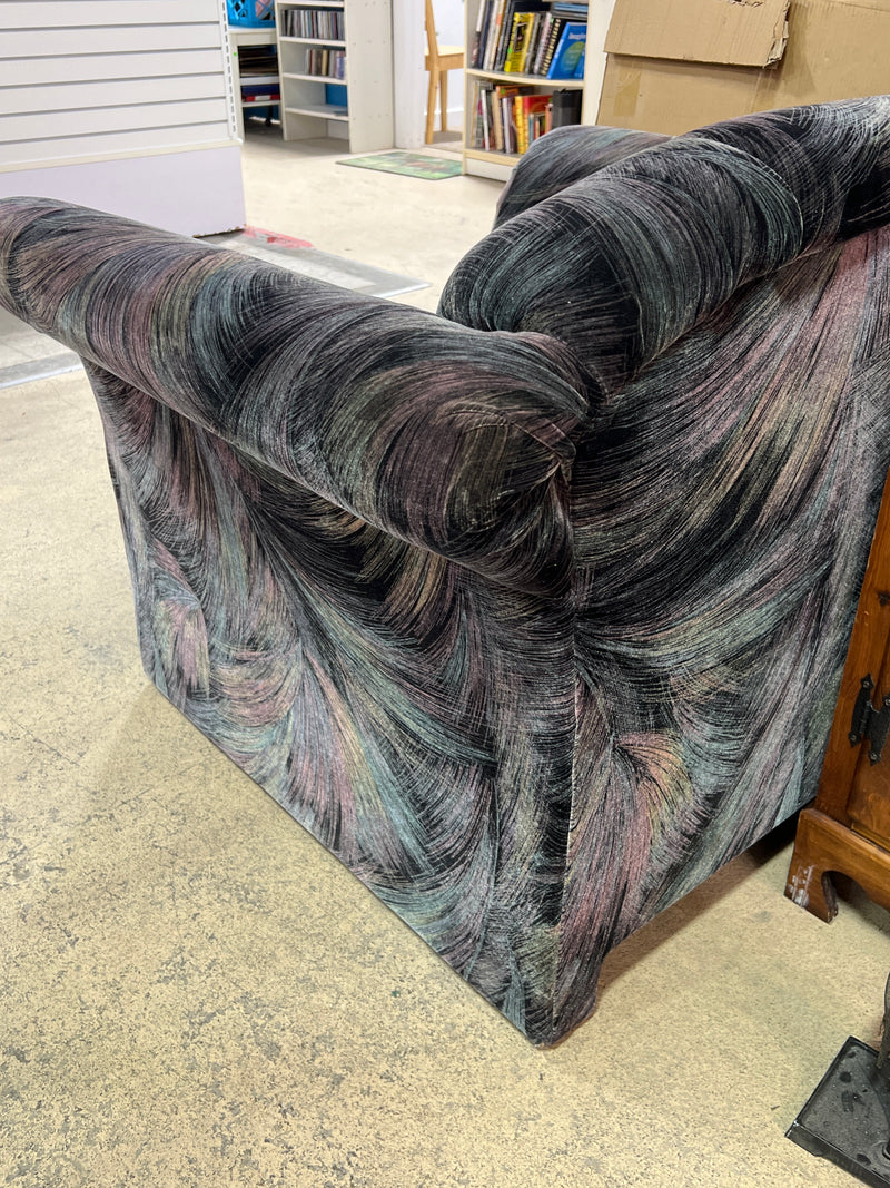 Swirl Velvet Oversized Barrel Chair with Fan Back Design