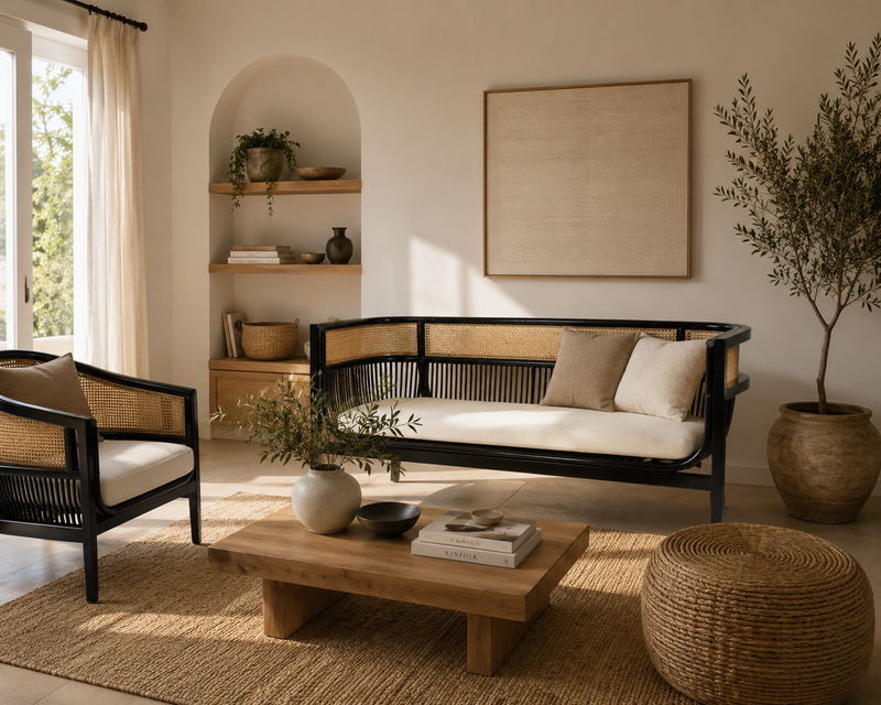 NORMANDY Wood and Rattan Sofa