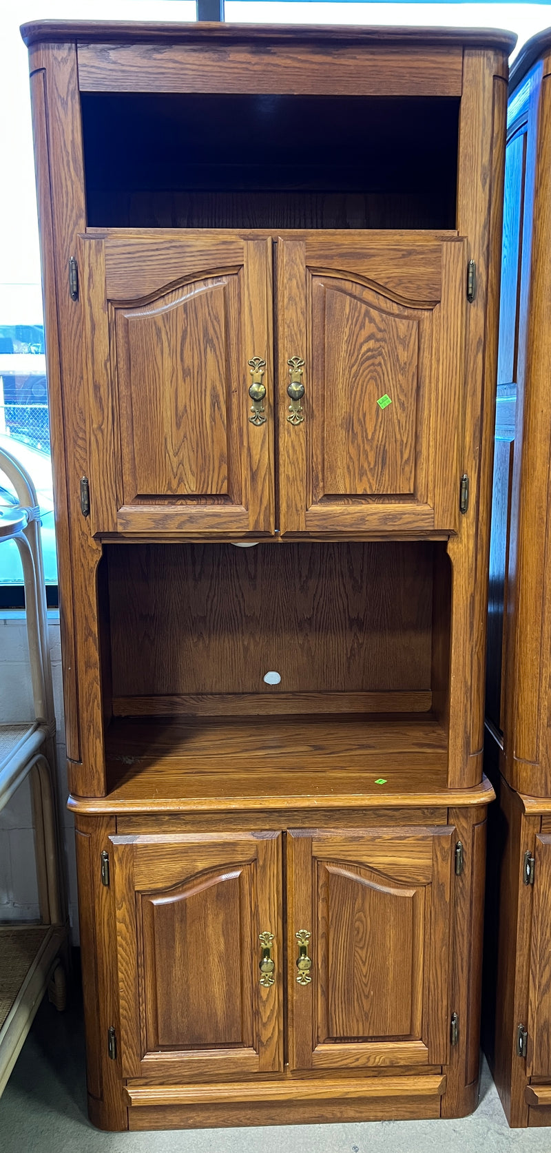 Vintage Honey Oak Entertainment Center & Hutch