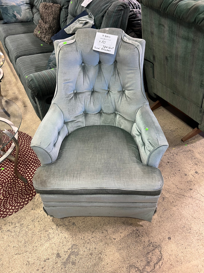 Teal Velvet Swivel Chair