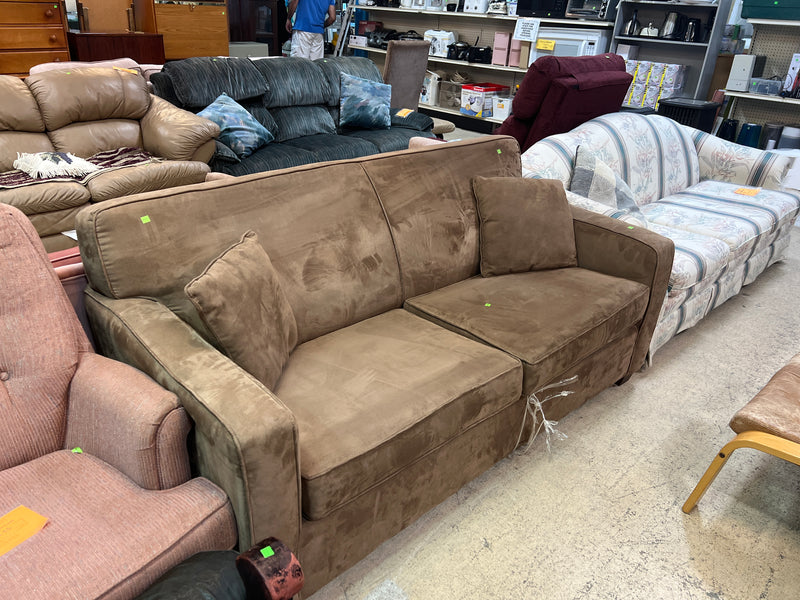 Modern Brown Upholstered Sofa with Track Arms