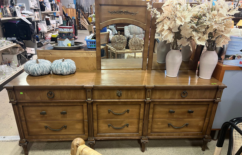 Nine Drawer Wooden Dresser with Mirrors