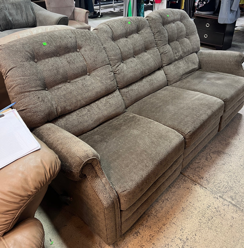 Vintage 3-Seater Manual Reclining Sofa – Textured Olive Geometric Upholstery