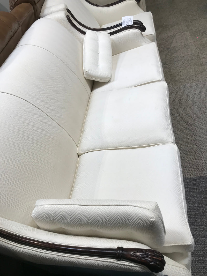 White Couch With Black Wood Accent