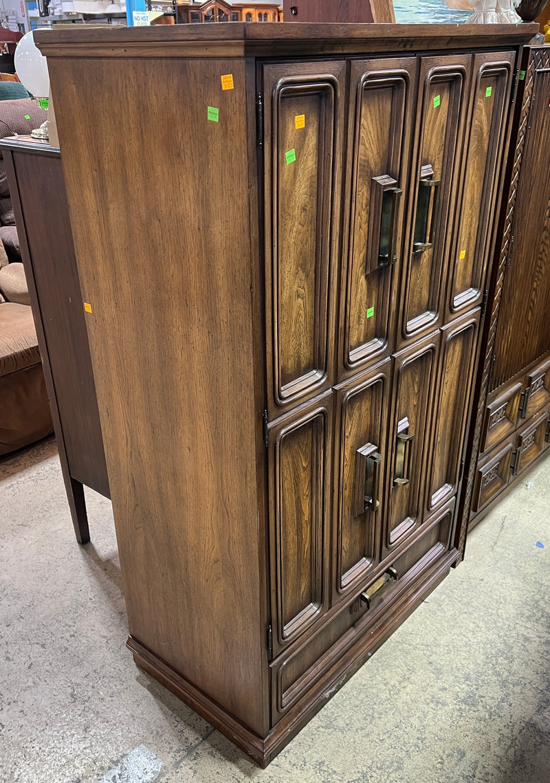 Wood Armoire Cabinet with Brass Hardware