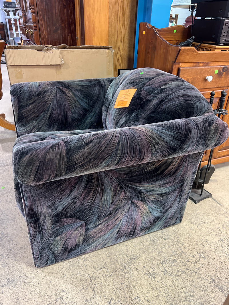 Swirl Velvet Oversized Barrel Chair with Fan Back Design