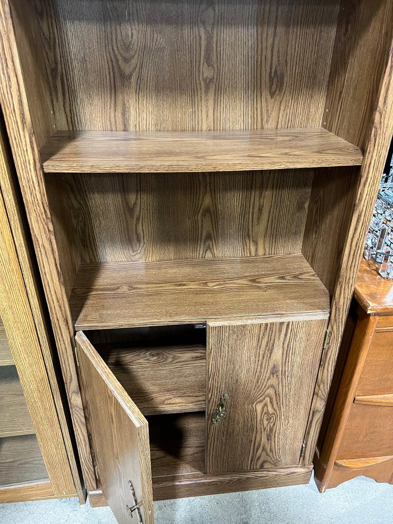 Traditional Oak-Style Bookcase with Lower Cabinet