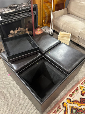 4-in-1 Faux Leather Storage Ottoman Set
