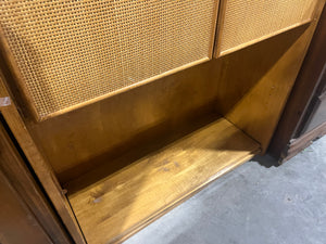 Mid-Century Modern Rattan Door Cabinet – Natural Wood Finish