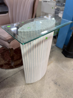 Reeded Pedestal Console Table with Beveled Glass