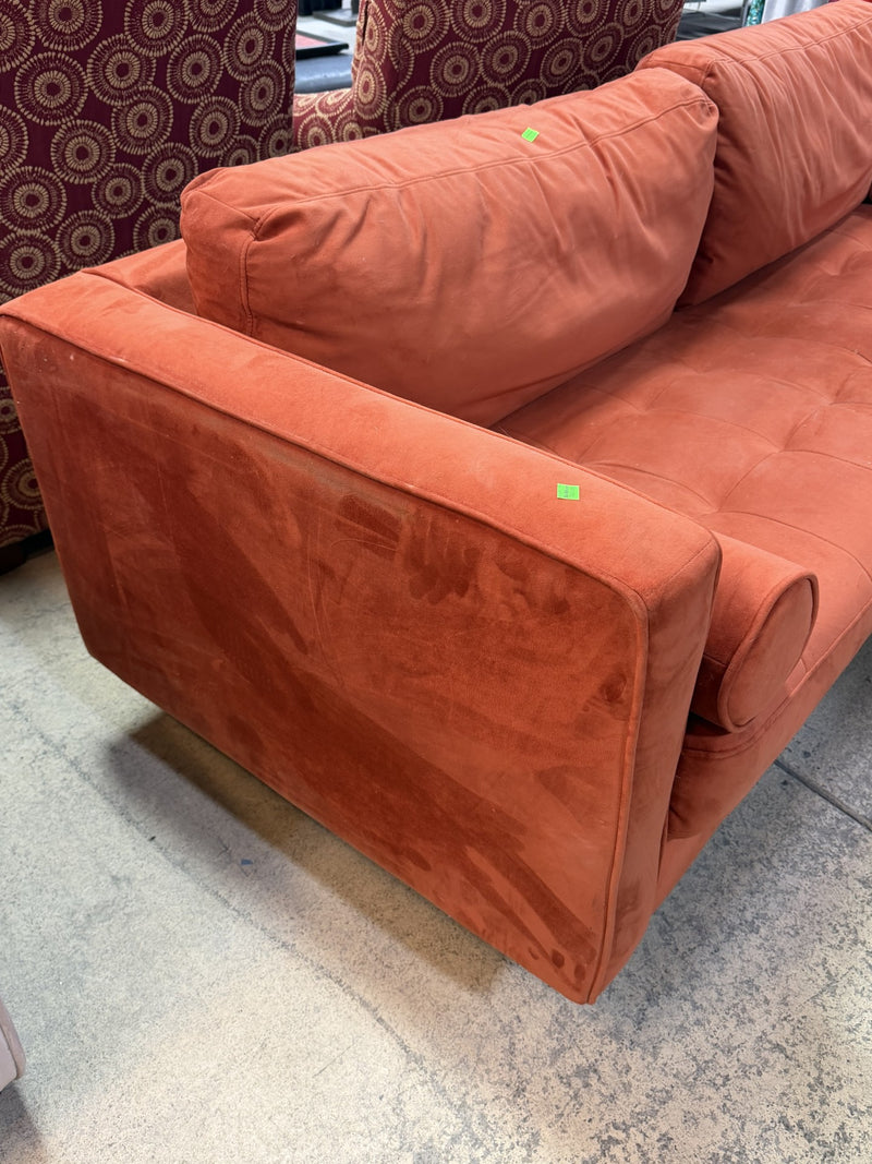 Rust Velvet Mid-Century Modern Sofa