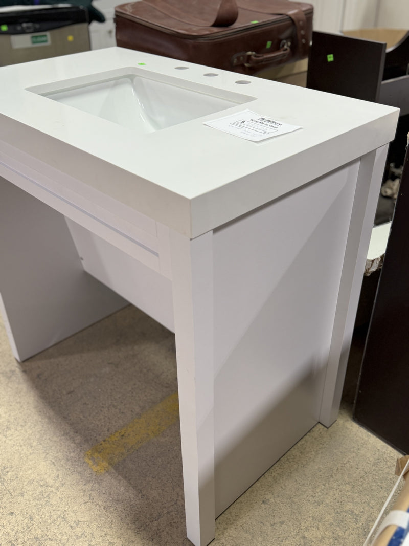 Modern White Integrated Sink Vanity - Glacier Bay 36"