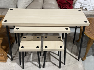 4-Piece Nesting Table & Stool Set - Light Wood Finish