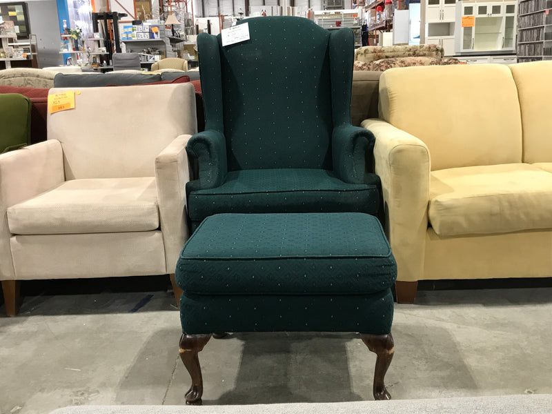 Green diamond armchair + ottoman