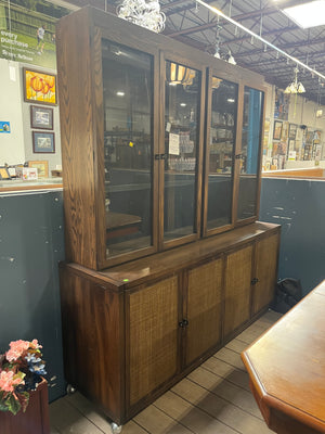 Mid-Century Modern Glass & Woven Buffet & Hutch