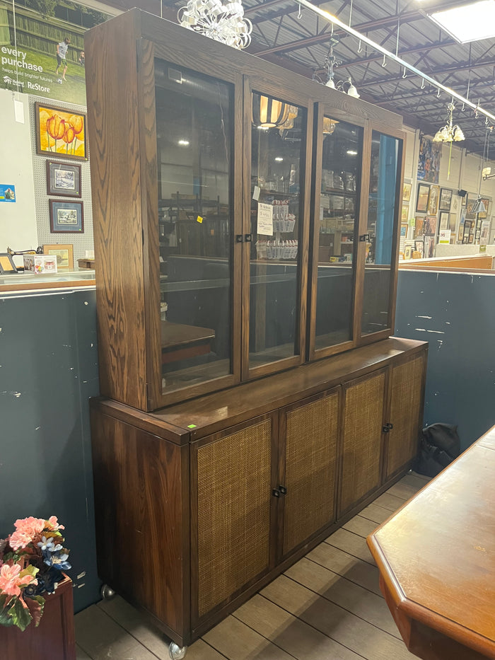 Mid-Century Modern Glass & Woven Buffet & Hutch