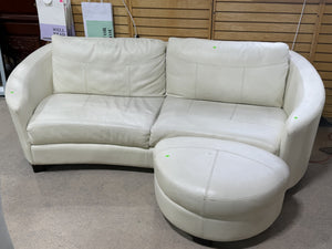 Modern Cream Leather Sofa with Ottoman